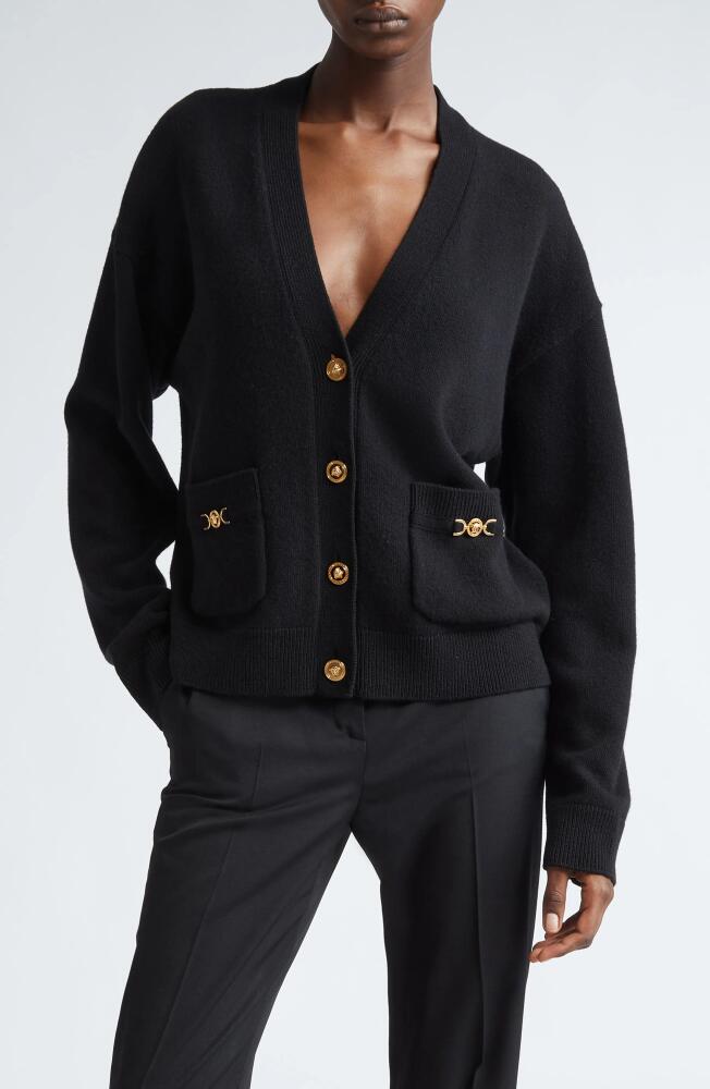 Versace Medusa Detail Wool & Cashmere Cardigan in Black Cover