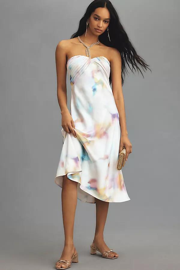 ML Monique Lhuillier Annika Strapless Satin Midi Dress Cover