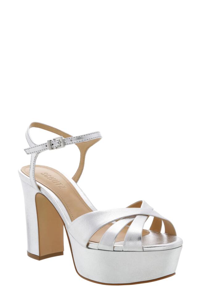 Schutz Keefa Platform Sandal in Prata Nappa Leather Cover