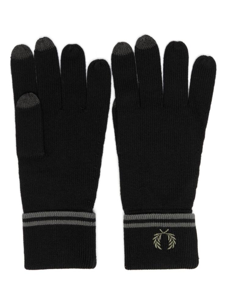 Fred Perry embroidered-logo striped gloves - Black Cover