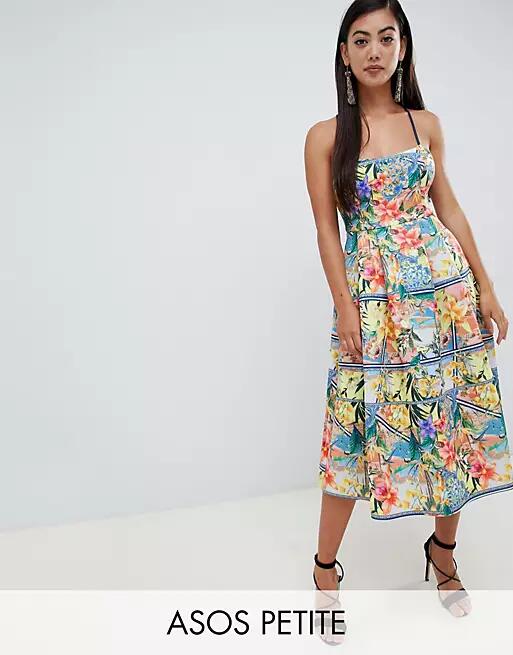 ASOS DESIGN Petite tropical prom midi dress-Multi Cover