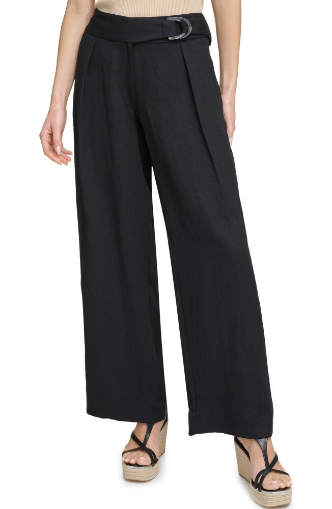 DKNY Belted Twill Wide Leg Pants in Black Cover