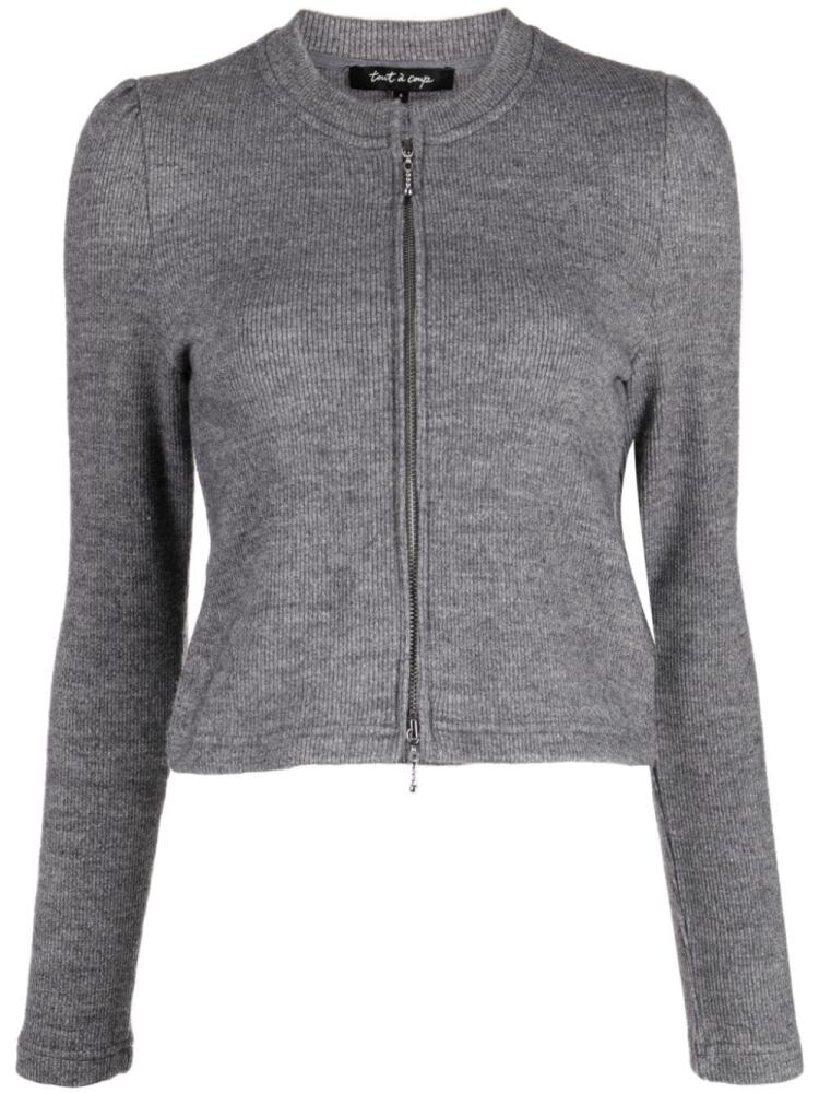 tout a coup mélange fine-ribbed cropped cardigan - Grey Cover