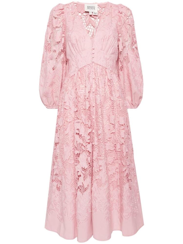 Marchesa Rosa Jessamine guipure-lace midi dress - Pink Cover