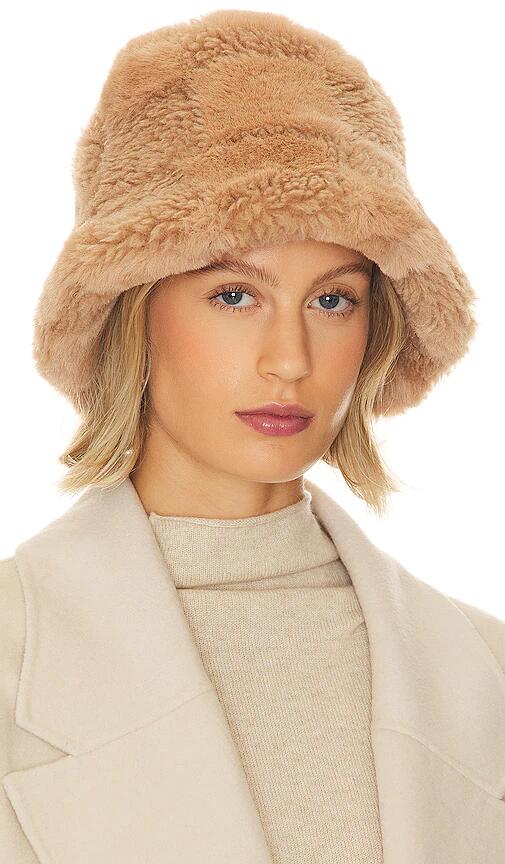 Apparis Gilly Butterscotch Checkerboard Shearling Hat in Tan Cover