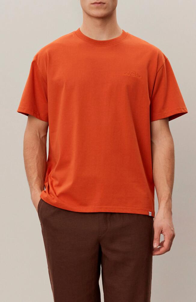 Les Deux Logo Embroidered Recycled Cotton Blend T-Shirt in Terracotta/Court Orange Cover