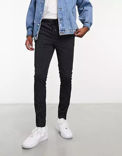 ASOS DESIGN skinny smart sweatpants in navy pin stripe Cover