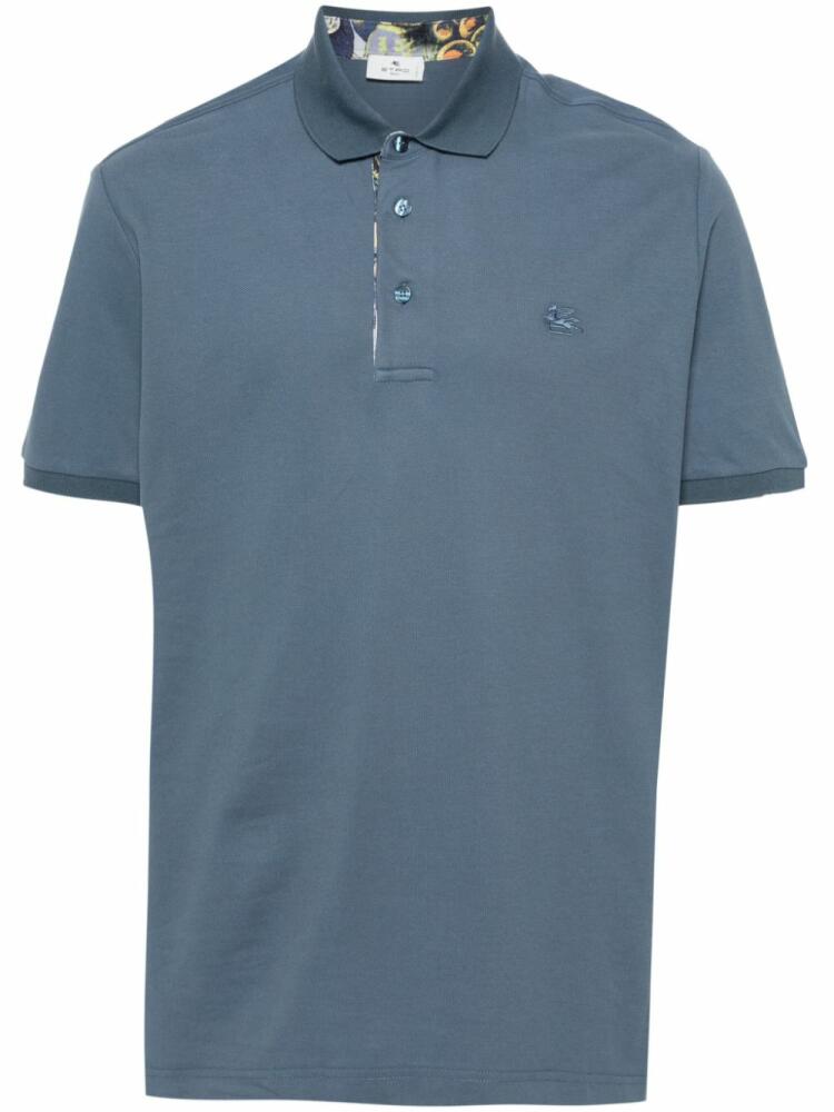 ETRO Pegaso-motif piqué polo shirt - Blue Cover