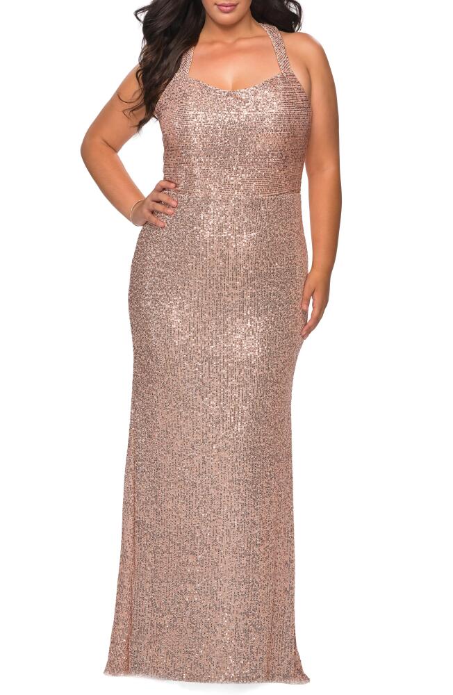 La Femme Sequin Trumpet Gown in Rose Gold Cover