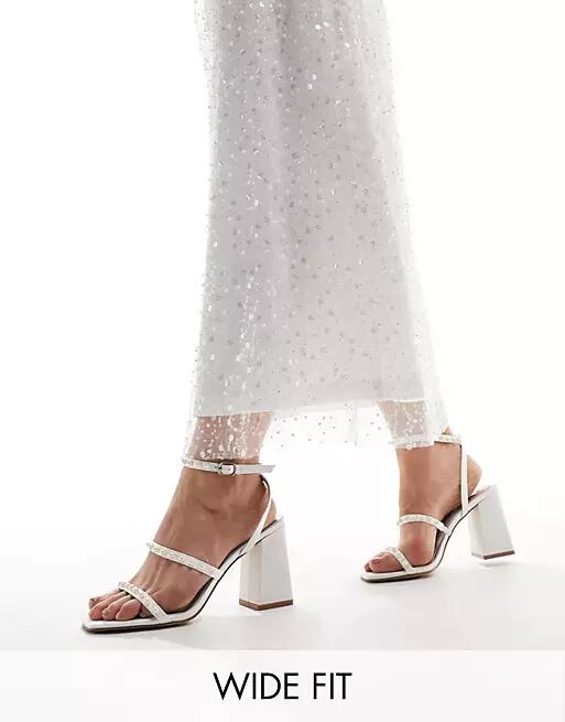 Be Mine Wide Fit Bridal Stella pearl embellished block heel sandals in ivory-White Cover