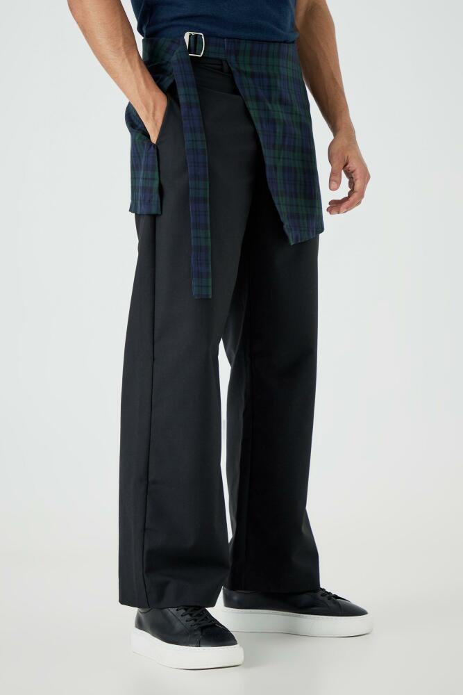 boohoo Mens Plaid Skirt Dress Pants - Black Cover