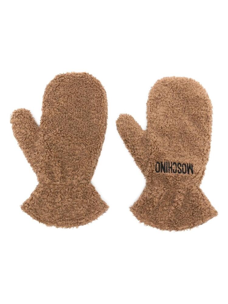 Moschino logo-embroidered shearling mittens - Neutrals Cover