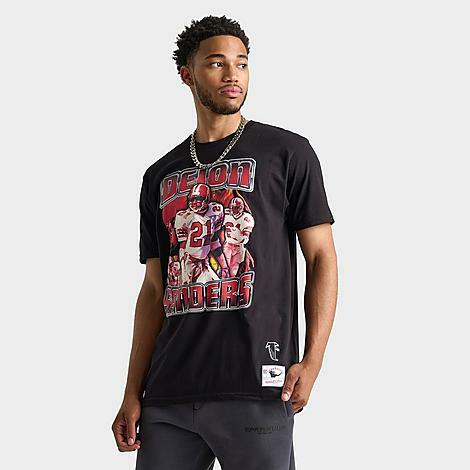 Mitchell And Ness Men's Deion Sanders Atlanta Falcons NFL Collage T-Shirt in Red/Black/Black Cover