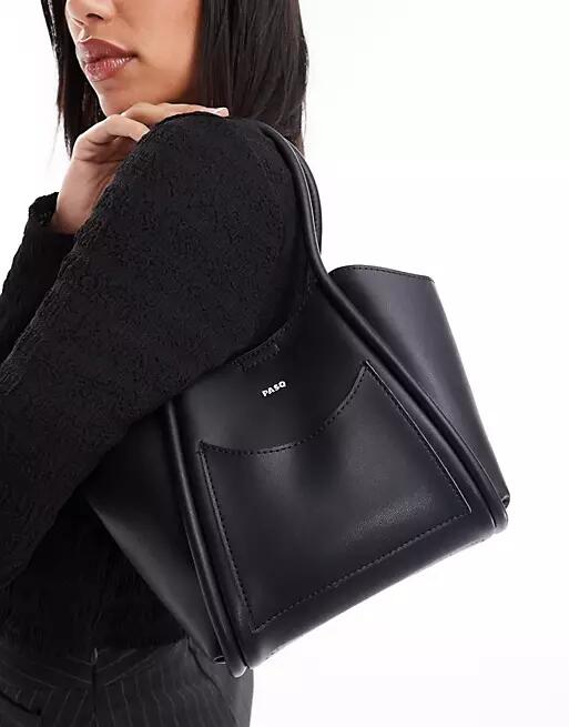 PASQ small grab tote bag with front pocket in black Cover