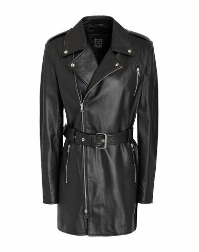 8 By Yoox Leather Long Biker Jacket Woman Overcoat & Trench Coat Black Lambskin Cover