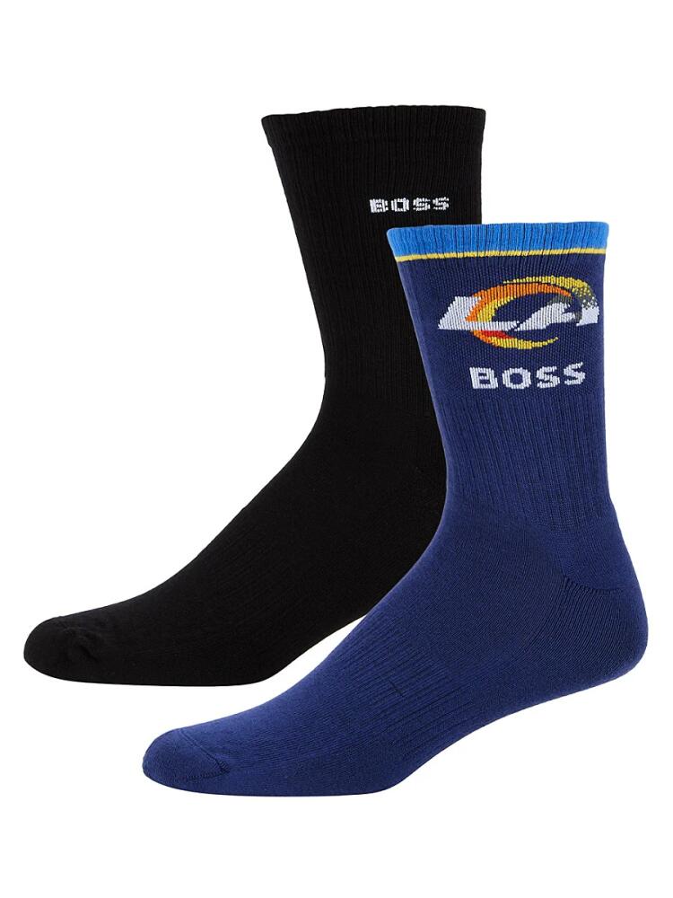 BOSS Men's 2-Pack Logo Crew Socks - Dark Blue Black Cover