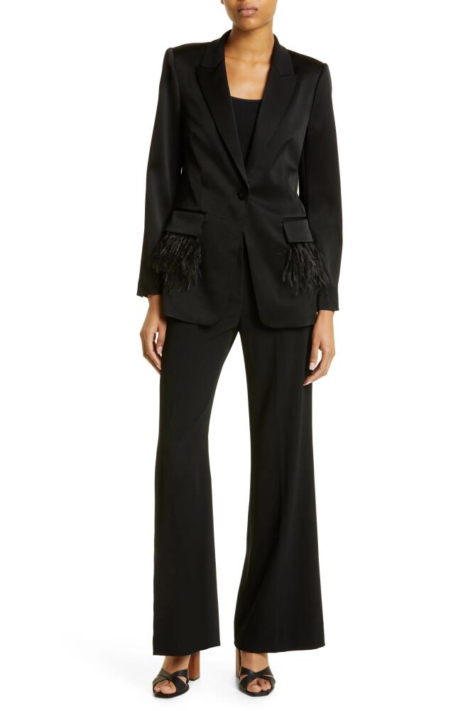 KOBI HALPERIN Finley Feather Detail Crepe Back Satin Blazer in Black Cover