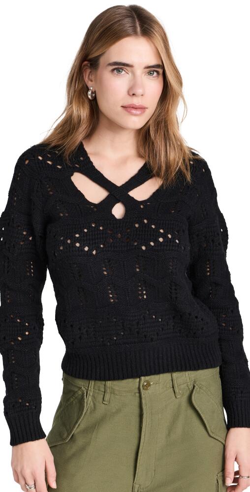 Sea Cole Cable Knit Long Sleeve Cut Out Sweater Black Cover