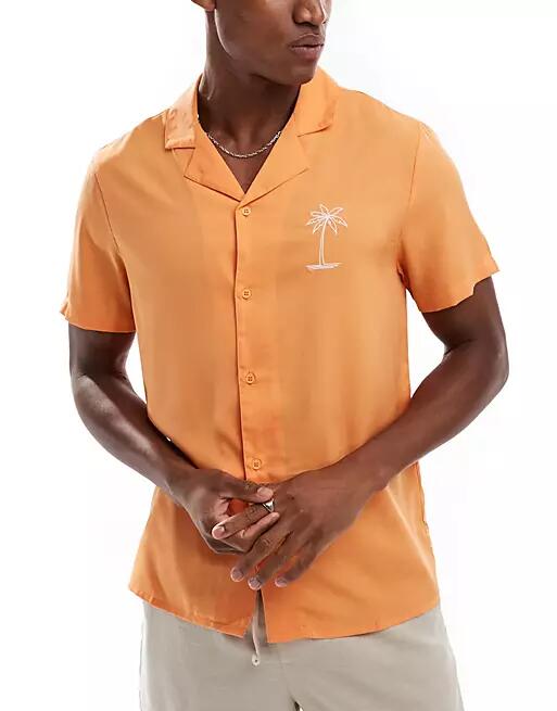 Another Influence beach shirt with palm embroidery in apricot-Orange Cover