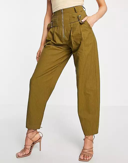 Ghospell high waist peg leg pants in olive-Green Cover