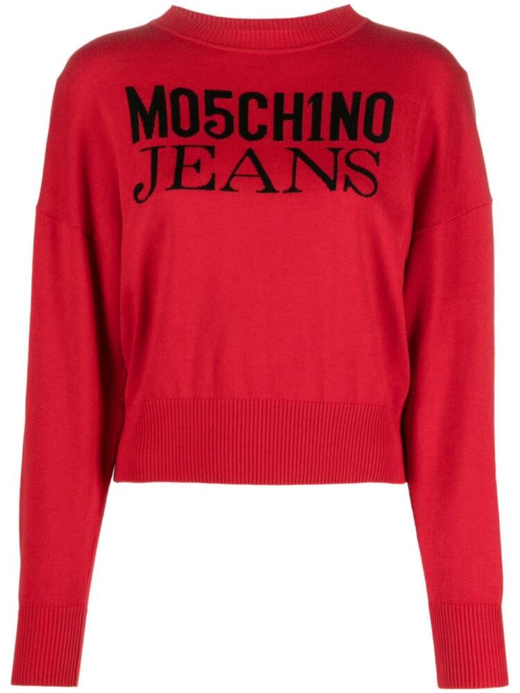 MOSCHINO JEANS logo intarsia-knit jumper - Red Cover