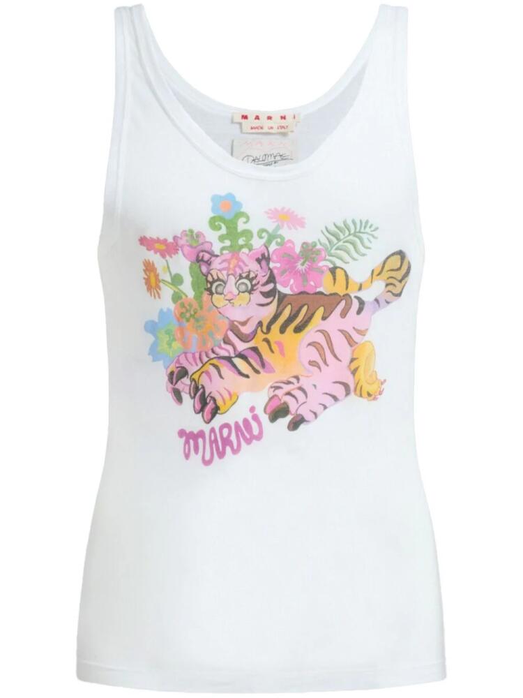 Marni graphic-print cotton tank top - White Cover