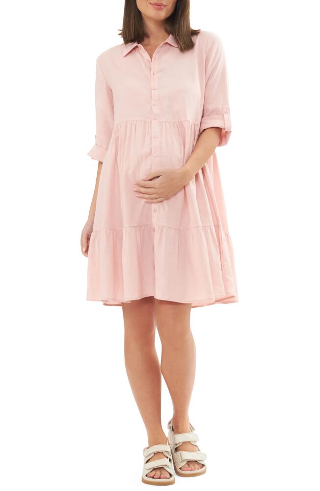 Ripe Maternity Adel Linen Blend Maternity Shirtdress in Soft Pink Cover