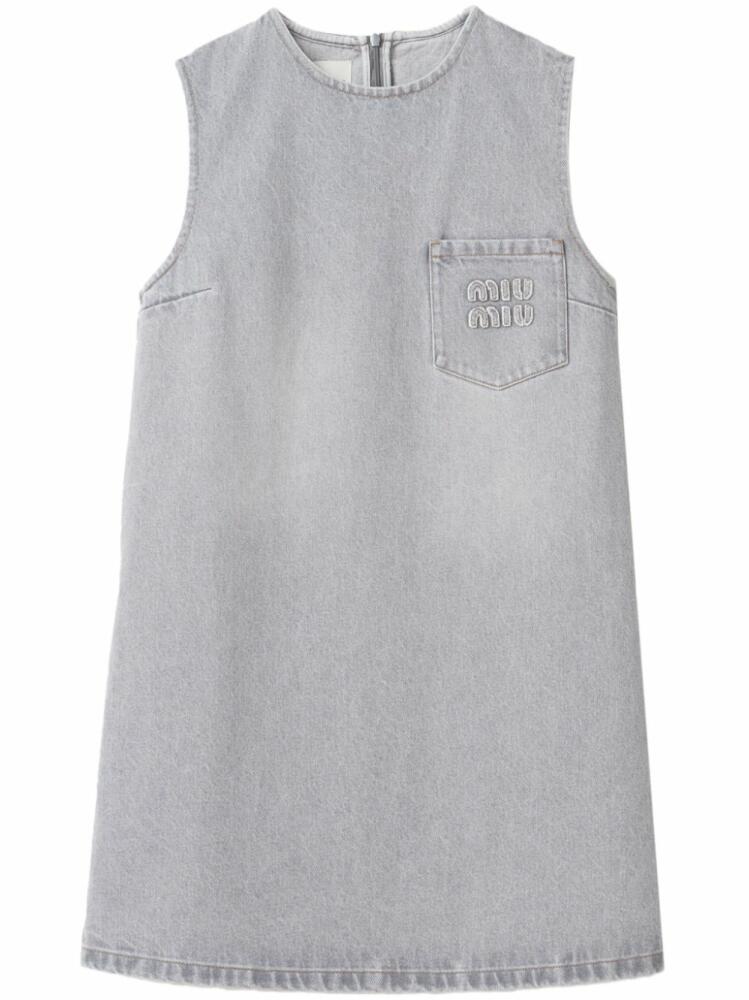 Miu Miu logo-appliqué denim minidress - Grey Cover