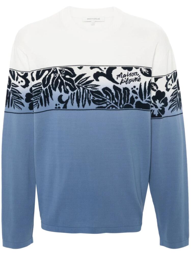 Maison Kitsuné tropical band jacquard jumper - Blue Cover