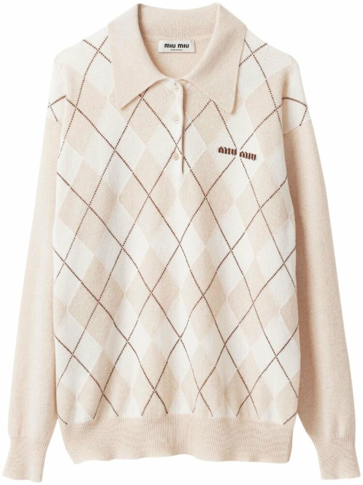 Miu Miu argyle-pattern cashmere jumper - Neutrals Cover