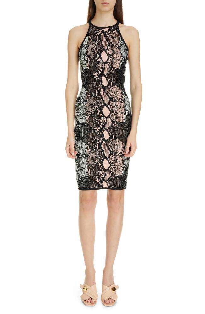 Balmain Python Jacquard Knit Sheath Dress in Ugl Pale Green/Multi Cover