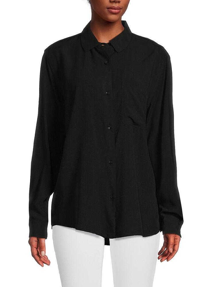 T Tahari Women's Classic Pocket Button Down Shirt - Black Cover