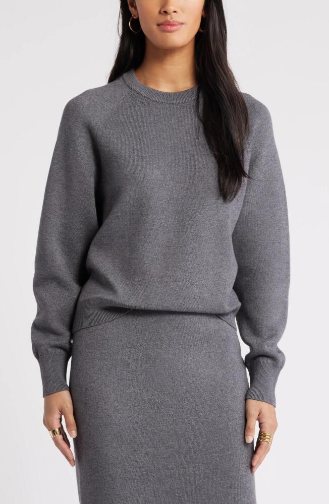 Nordstrom Raglan Sleeve Cotton & Cashmere Blend Crewneck Sweater in Grey Dark Heather Cover