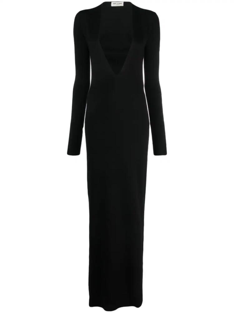 Saint Laurent plunge-neck wool maxi dress - Black Cover