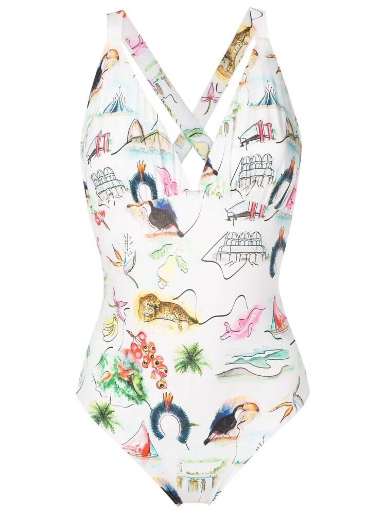 Isolda motif-print one-piece swimsuit - White Cover