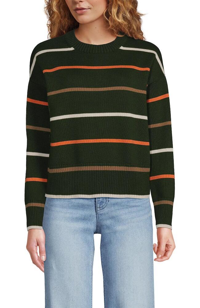 Lands' End Cotton Easy Fit Crew Neck Sweater in Fresh Evergreen Multi Stripe Cover