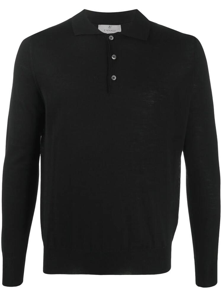 Canali long sleeved knitted polo shirt - Black Cover