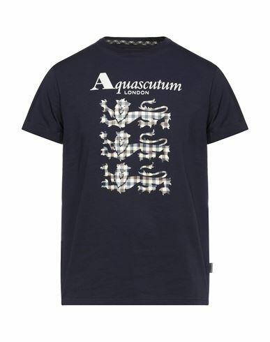 Aquascutum Man T-shirt Midnight blue Cotton, Elastane Cover