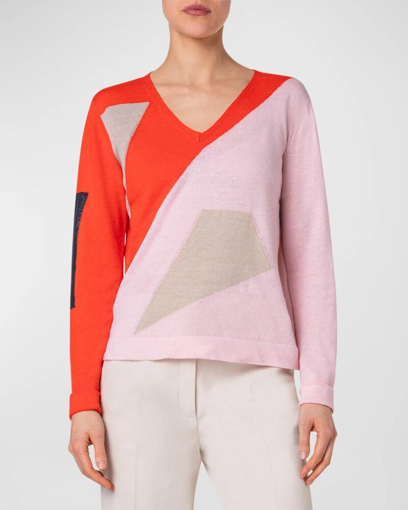 Akris Cotton and Linen Knit Sweater with Spectra Intarsia Details Cover