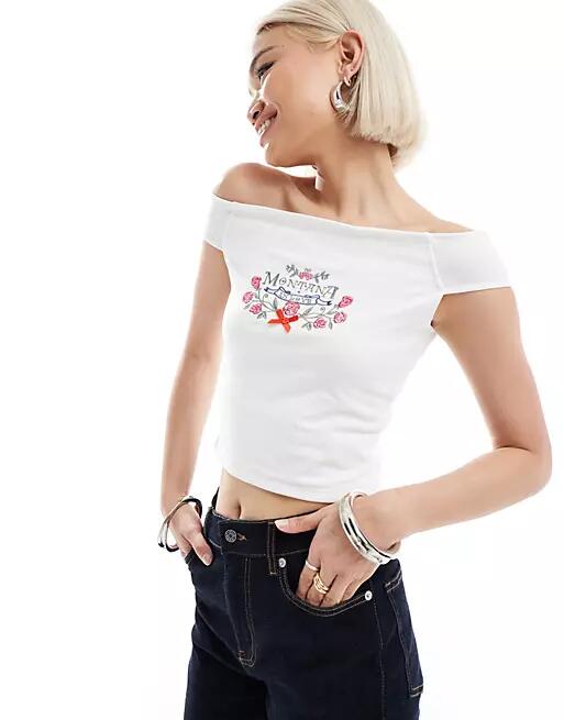 Daisy Street off shoulder embroidered crop top in white Cover