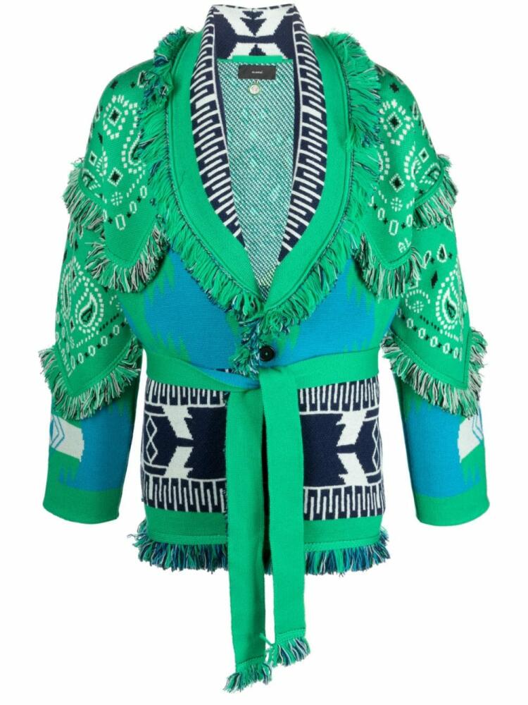 Alanui bandana-print knitted cardigan - Green Cover