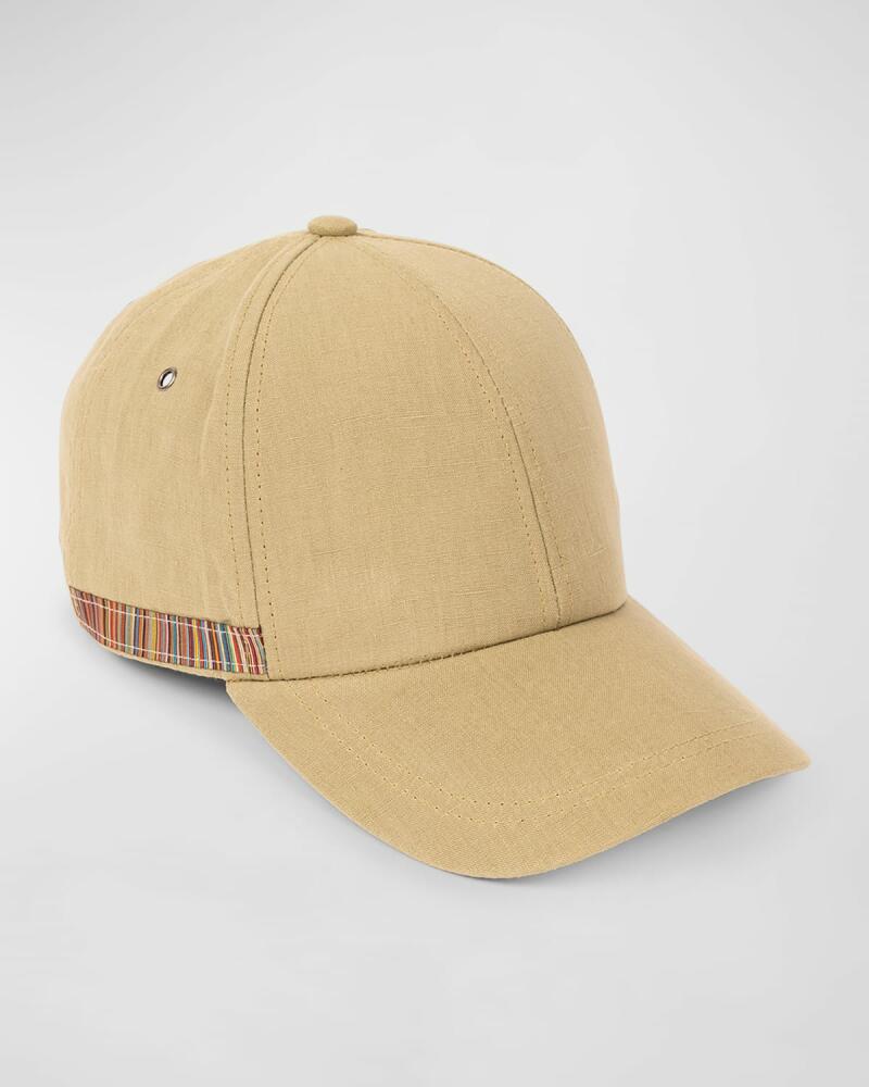 Paul Smith Men's Linen Baseball Cap with Stripe Trim Cover