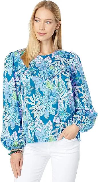 Lilly Pulitzer Bernadette Top (Macaw Blue Tall Me About It) Women's Clothing Cover