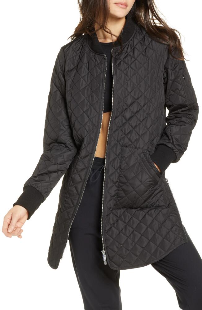 zella Longline Water Resistant Quilted Bomber Jacket in Black Cover