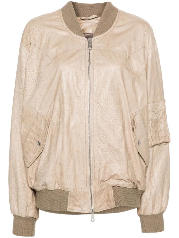 Giorgio Brato crocodile-embossed leather bomber jacket - Neutrals Cover