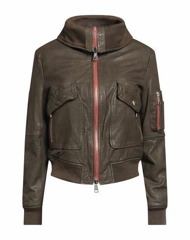 Stewart Woman Jacket Military green Lambskin, Polyester Cover