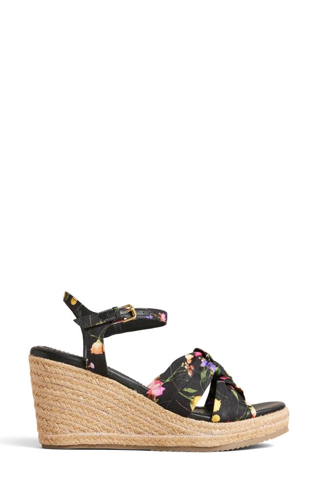 Ted Baker London Cardone Floral Print Espadrille Platform Wedge Sandal in Black Cover