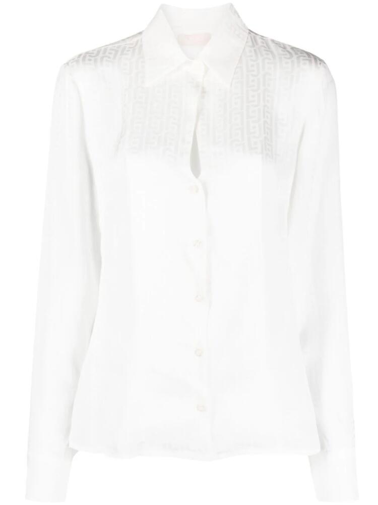 LIU JO monogram-jacquard long-sleeve satin shirt - White Cover