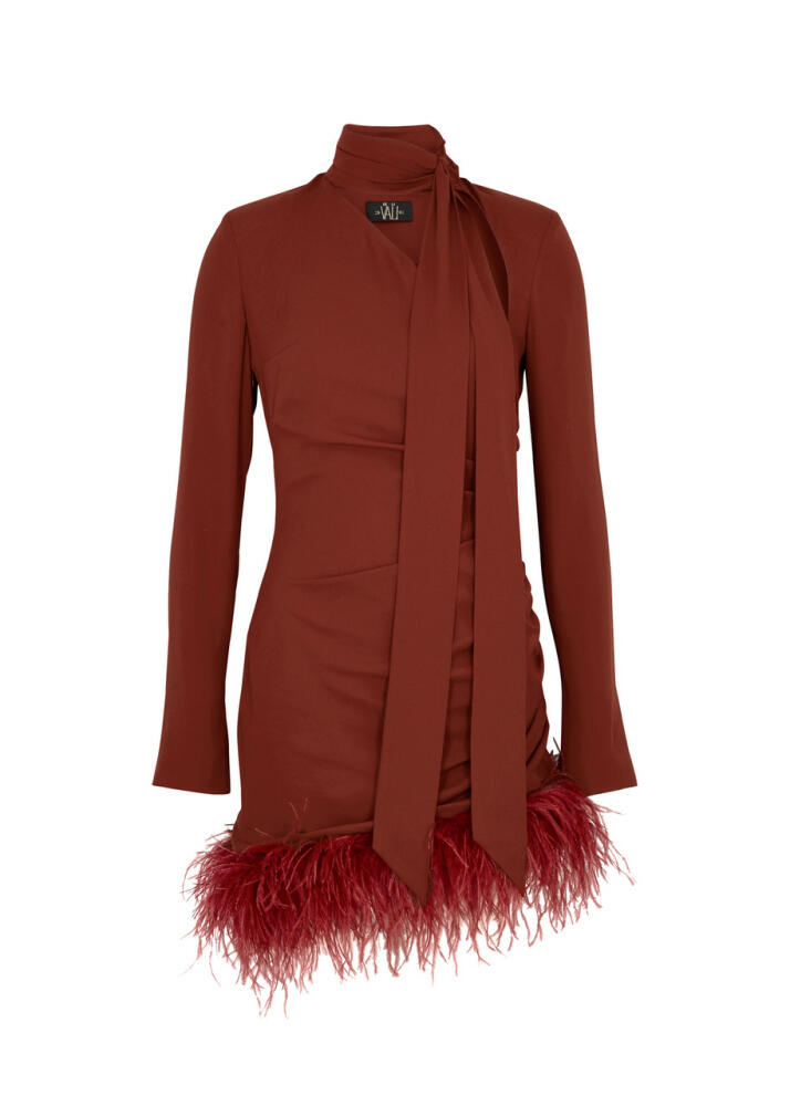 DE LA Vali Avenue Feather-trimmed Ruched Mini Dress - Burgundy Cover