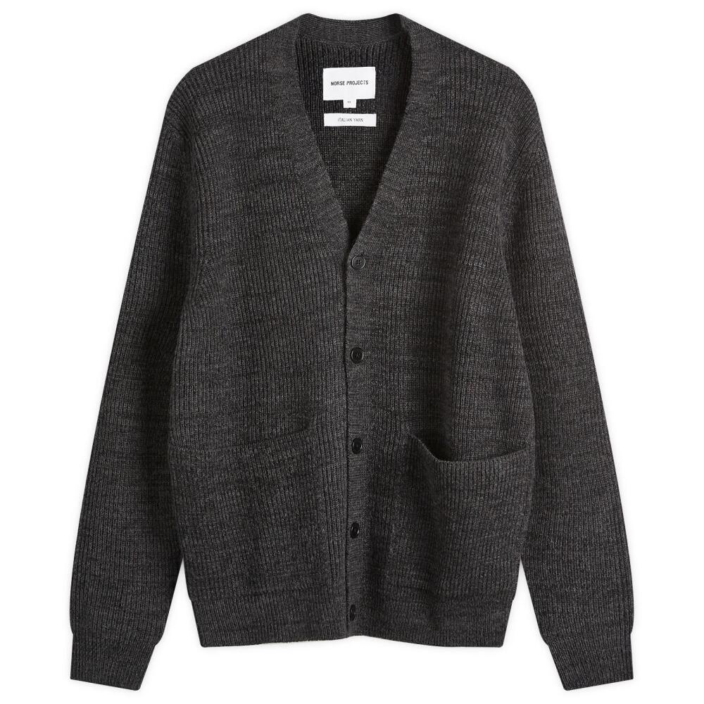 Norse Projects Men's Loki Wool Rib Knit Cardigan in Dark Grey Melange Cover